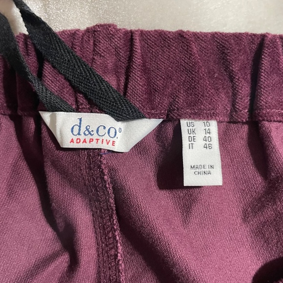 New D & Co Adaptive Wheelchair Fit Full Length Velveteen Pants Burgundy Size 10 - Picture 14 of 16